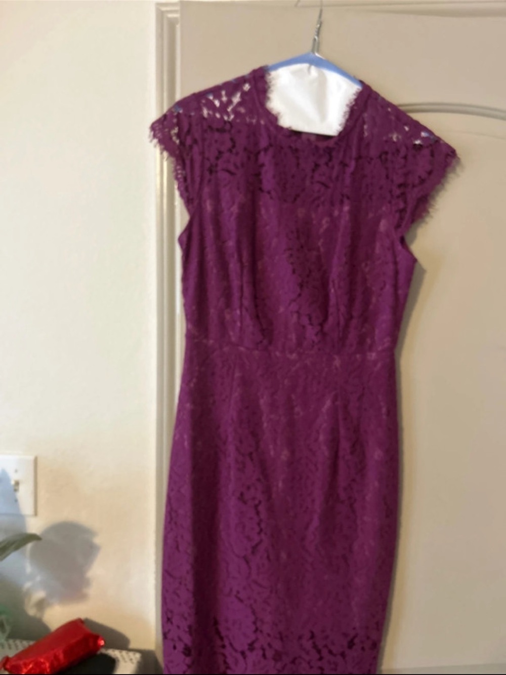Elegant Purple Lace Midi Dress with Cap Sleeves